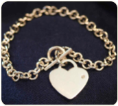 Engraved Sterling Silver Heart Tag Toggle Bracelet with Diamond
