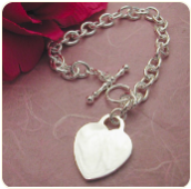 Engraved 7 Inch Sterling Silver Heart Tag Bracelet